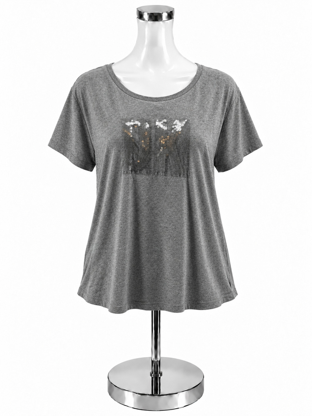 DKNY Gray Sequin Logo Tee Shirt Top XL New With Tags